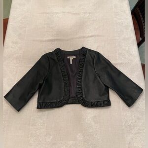 BCBGeneration Women’s Cropped Leather Jacket Bolero Shrug Large Black Ruffle